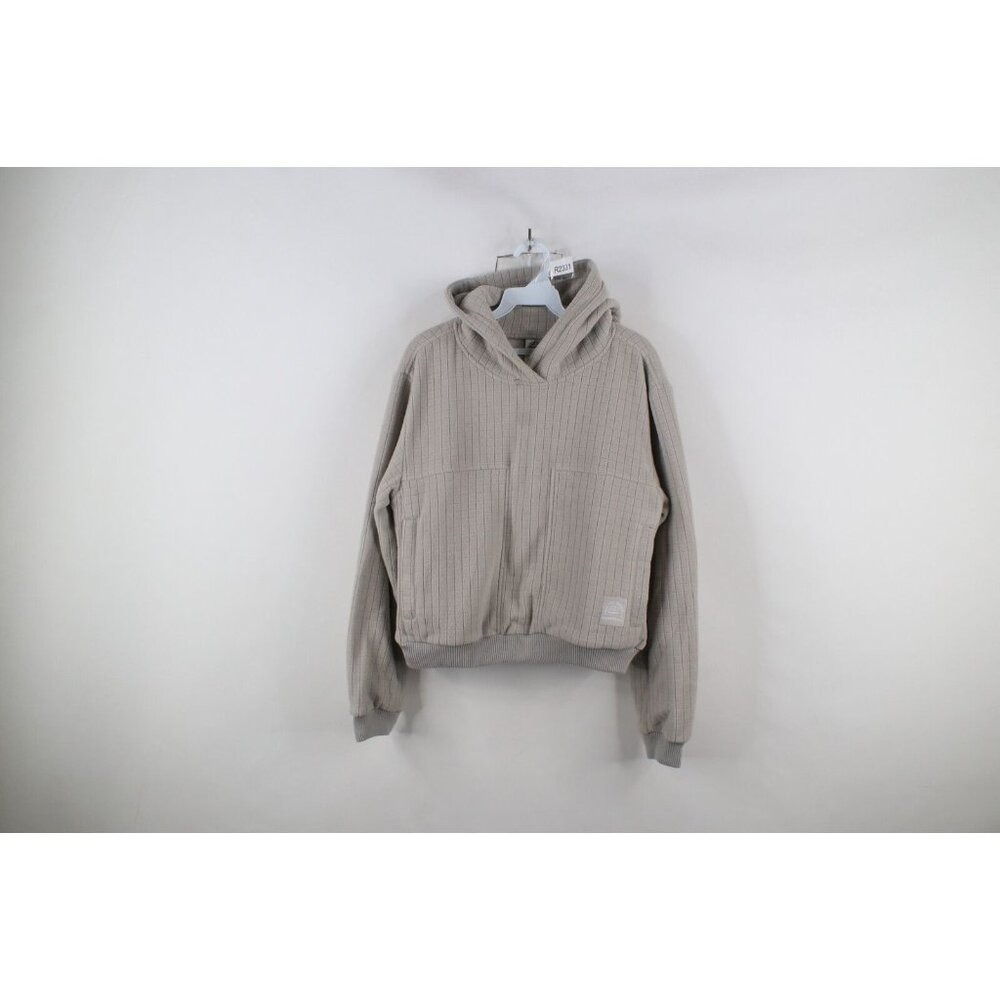 Beardedgoat Womens Size Medium Spell Out Sierra Fleece Hoodie Sweatshirt Gray